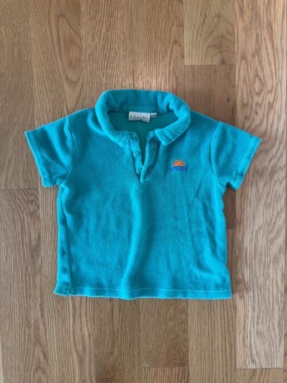 Arcene Boys Teal Terry Cloth Shirt with Sun Embroidery